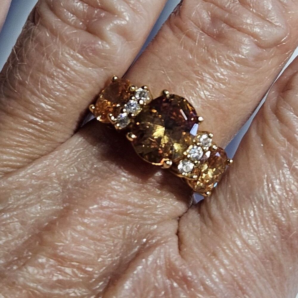 Vintage Ross Simons 18K Gold Vermeil Sterling Silver Topaz CZ Ring Size 8